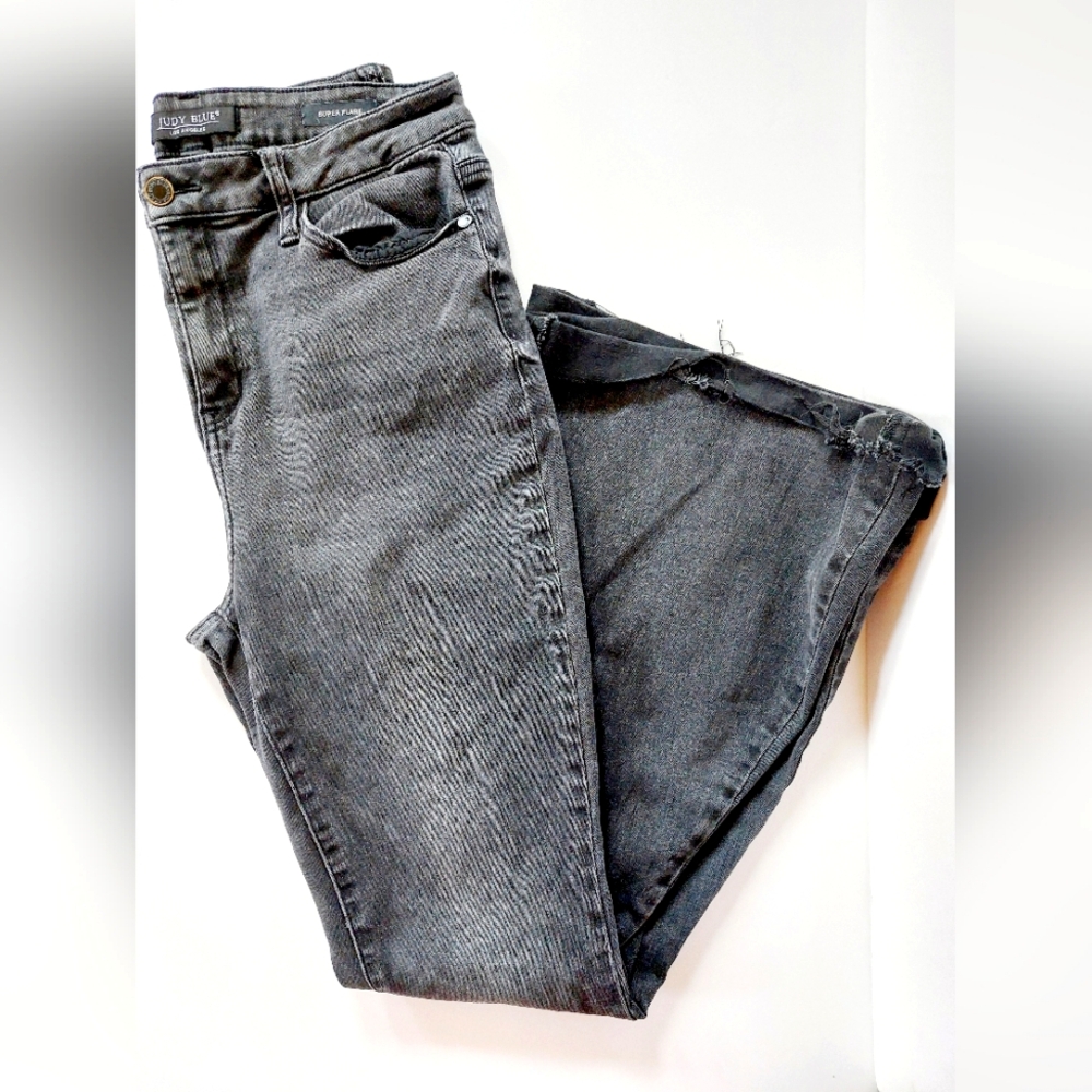 Grey/Black Denim Super Flare 11/30‎ Judy Blue Jeans Bellbottoms #JB88116 70s